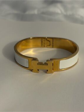 Hermes White and Gold Enamel H Clic Bracelet